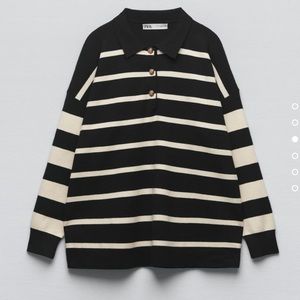 Zara Striped Knit Polo Sweater